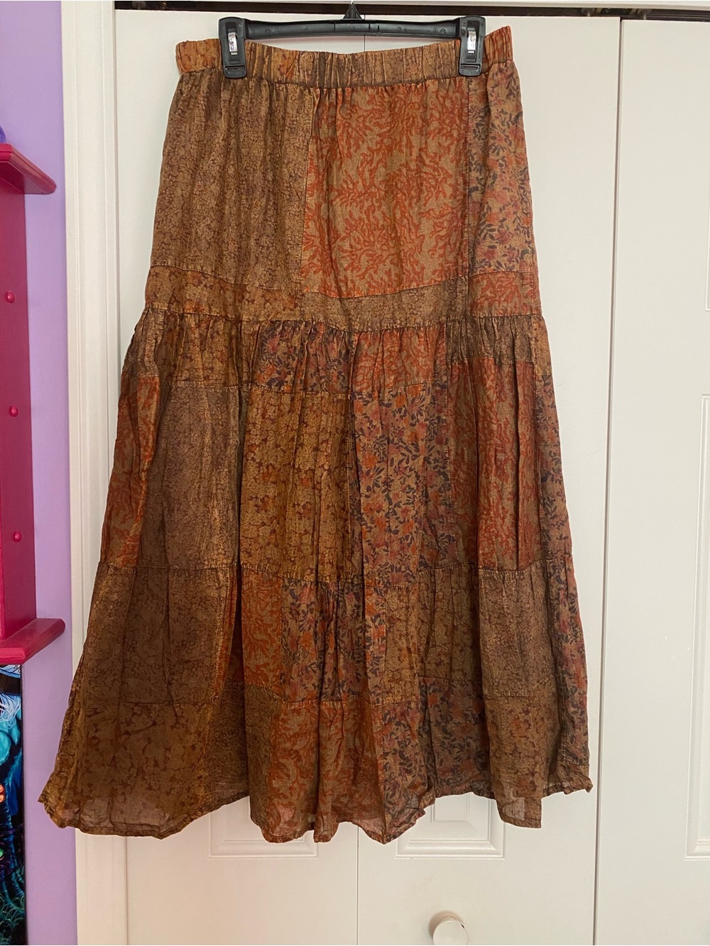 EARTHBOUND Orange and Brown Floral Tiered Maxi Skirt - Picture 3 of 8